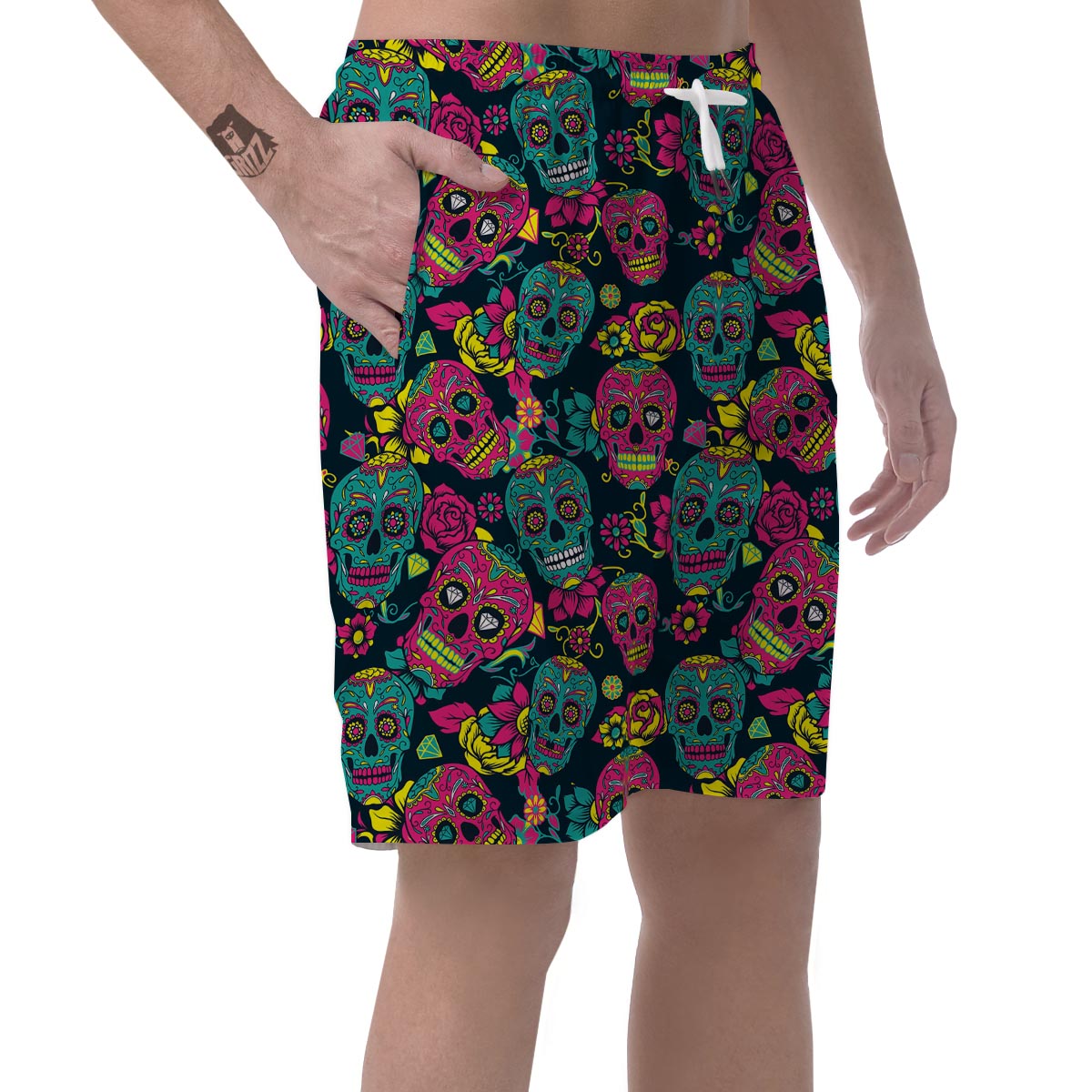 Sugar Skull Print Men's Shorts-grizzshop