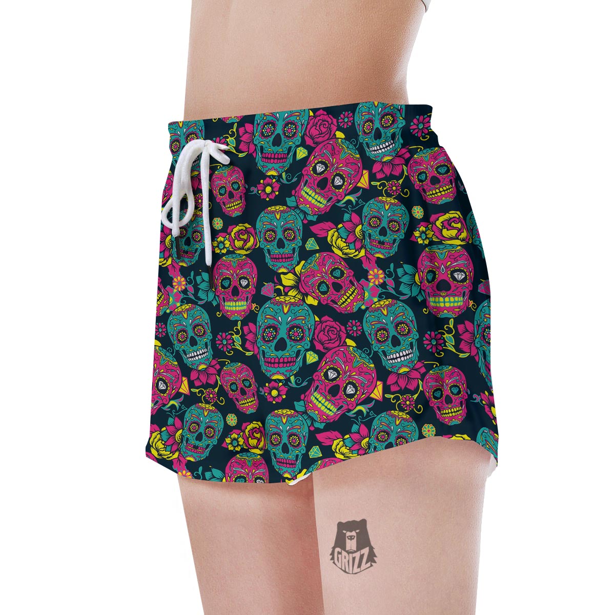 Sugar Skull Print Women's Shorts-grizzshop