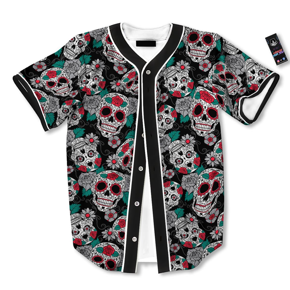 Sugar Skull Rose Floral Print Pattern Baseball Jersey-grizzshop