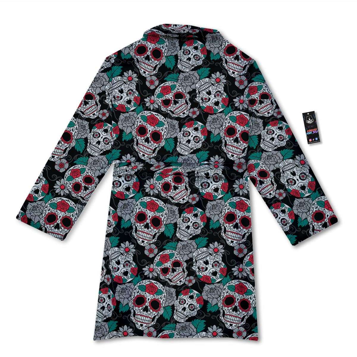 Sugar Skull Rose Floral Print Pattern Bathrobe-grizzshop
