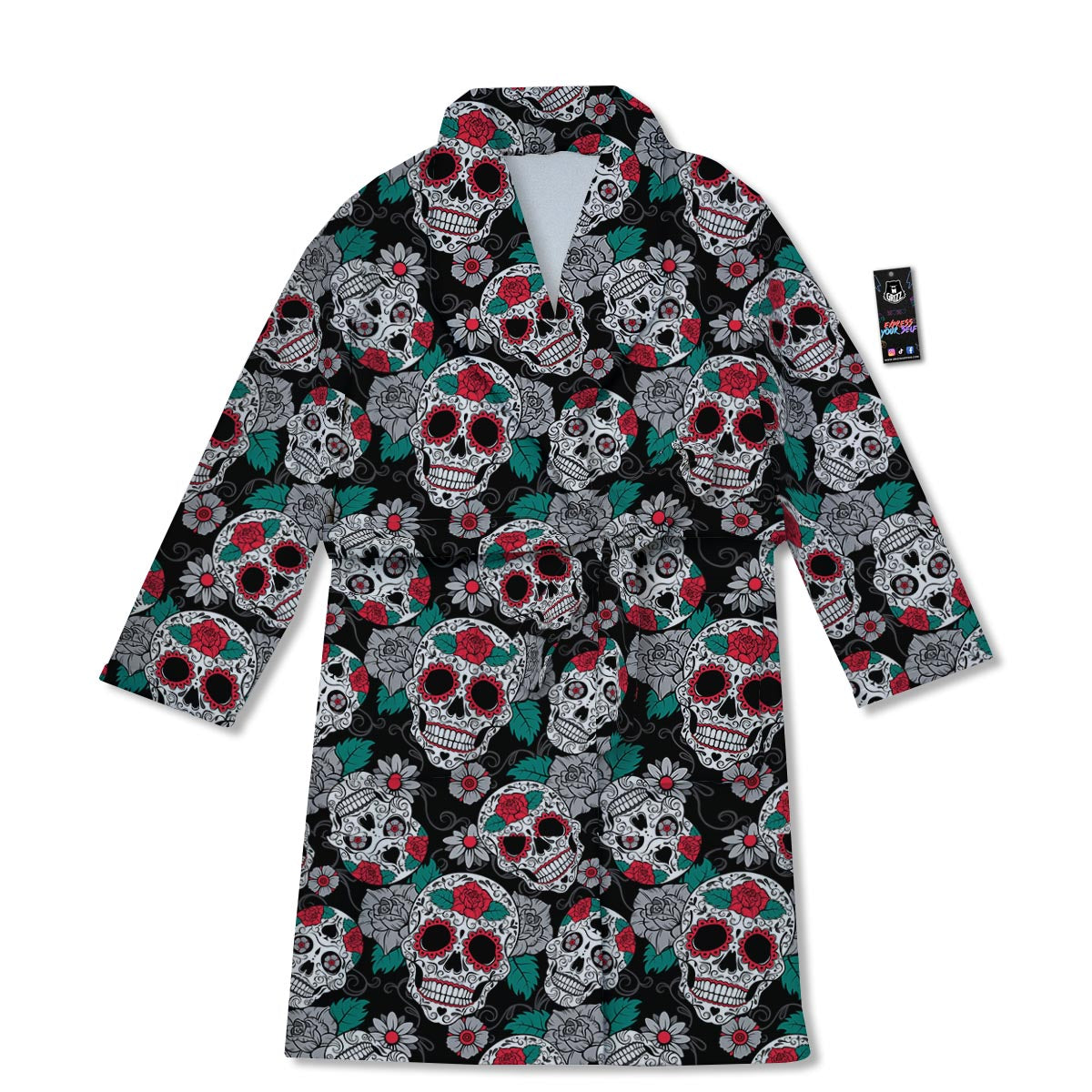 Sugar Skull Rose Floral Print Pattern Bathrobe-grizzshop