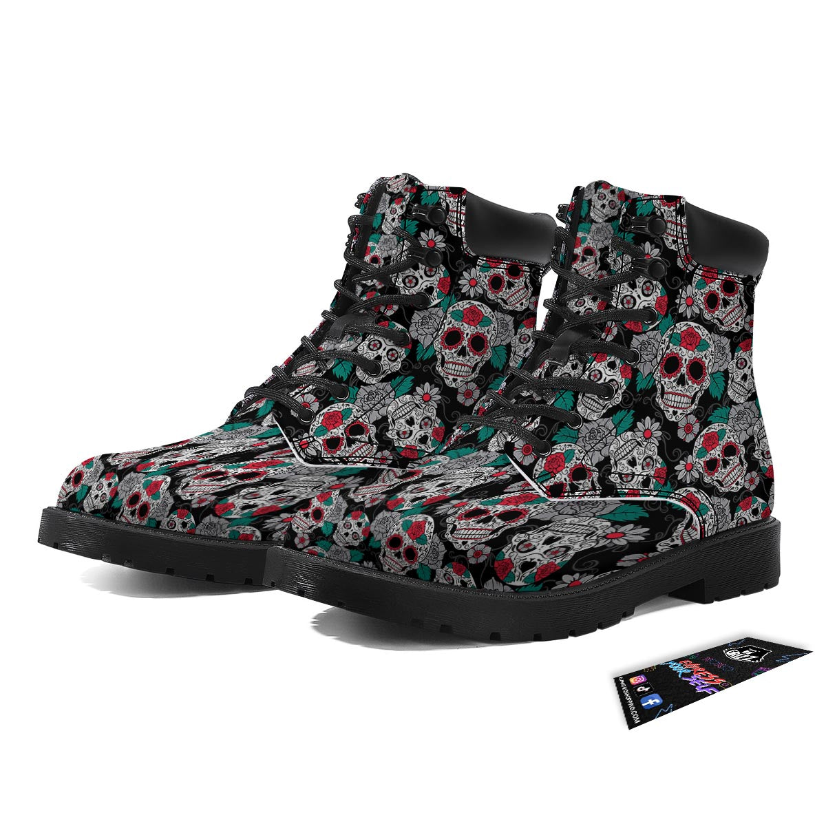 Sugar Skull Rose Floral Print Pattern Boots-grizzshop