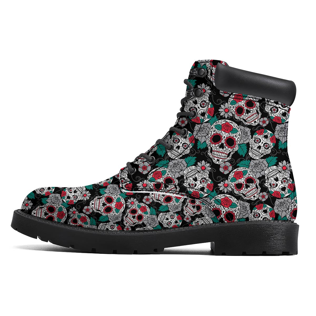 Sugar Skull Rose Floral Print Pattern Boots-grizzshop