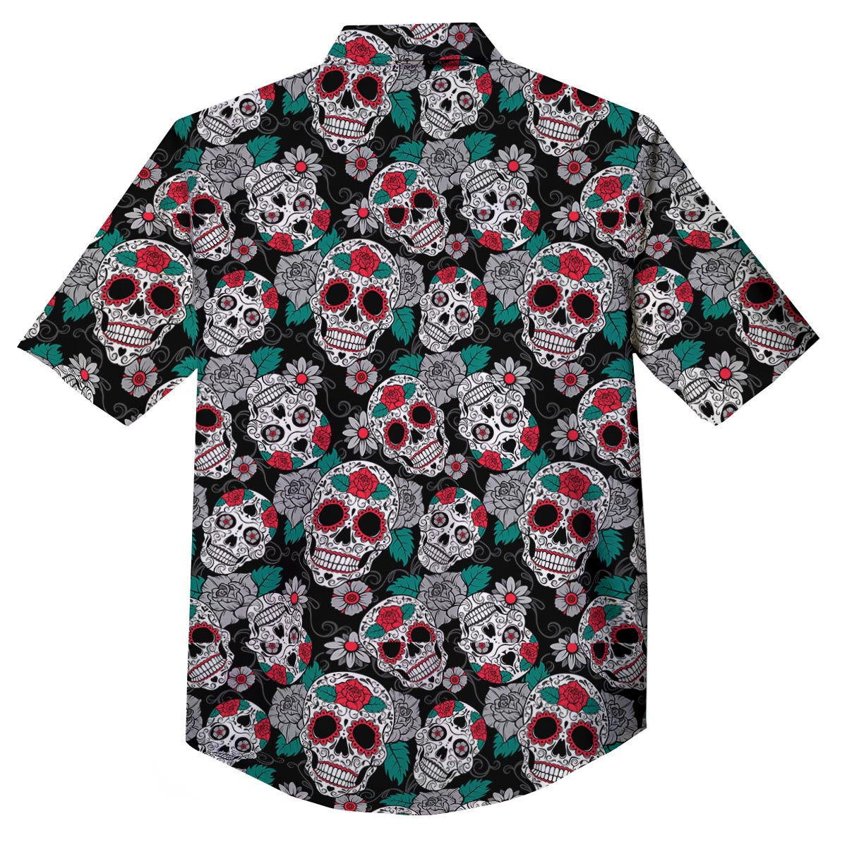 Sugar Skull Rose Floral Print Pattern Button Up Shirt-grizzshop