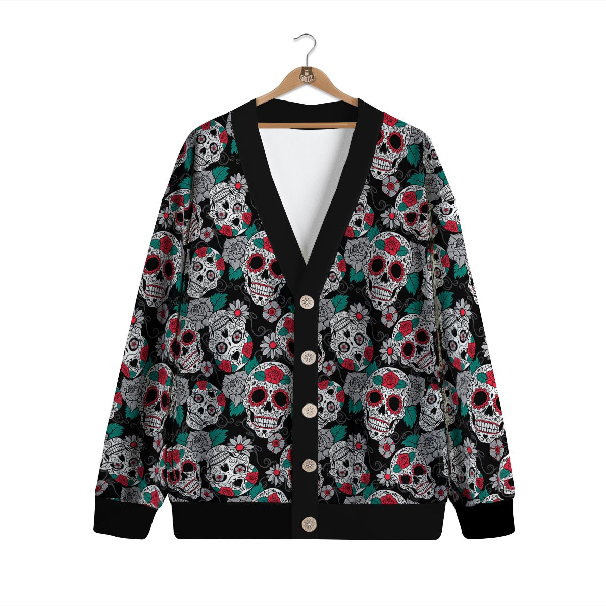 Sugar Skull Rose Floral Print Pattern Cardigan-grizzshop