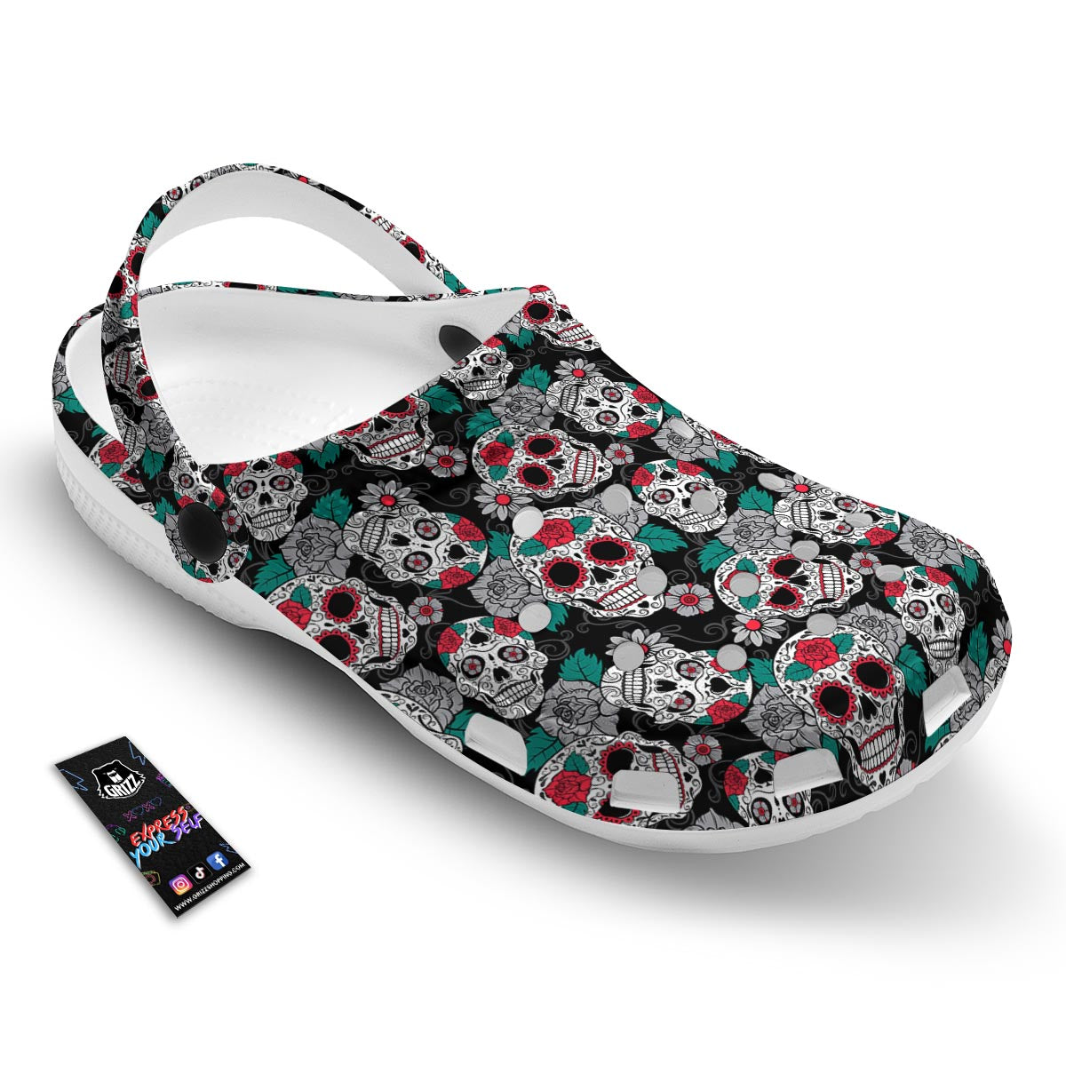 Sugar Skull Rose Floral Print Pattern Clog-grizzshop