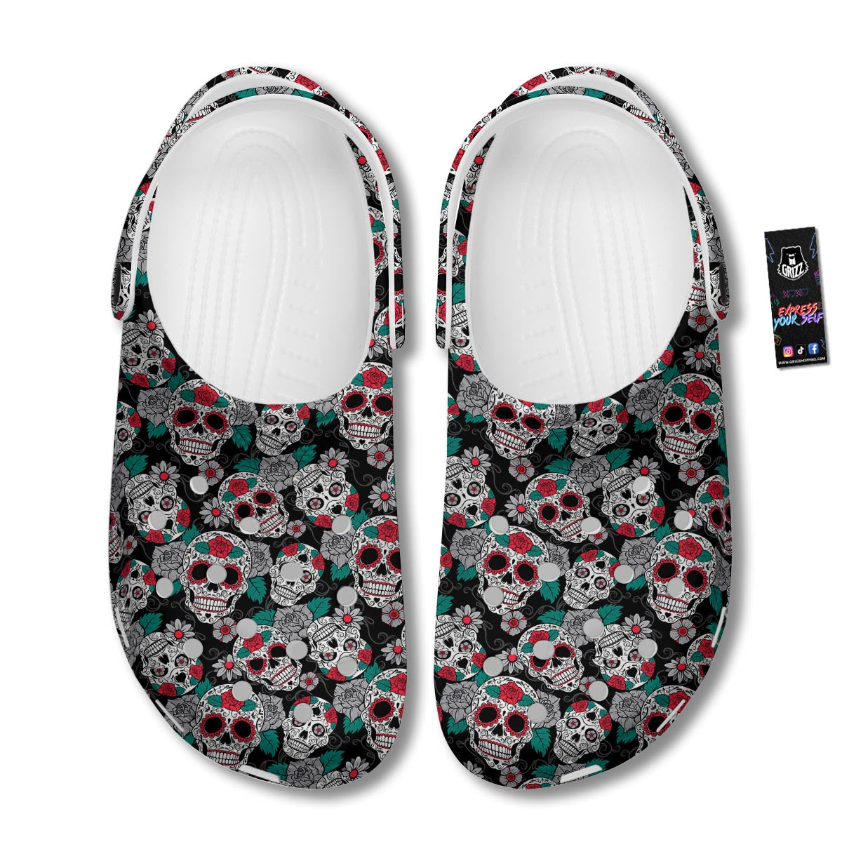 Sugar Skull Rose Floral Print Pattern Clog-grizzshop