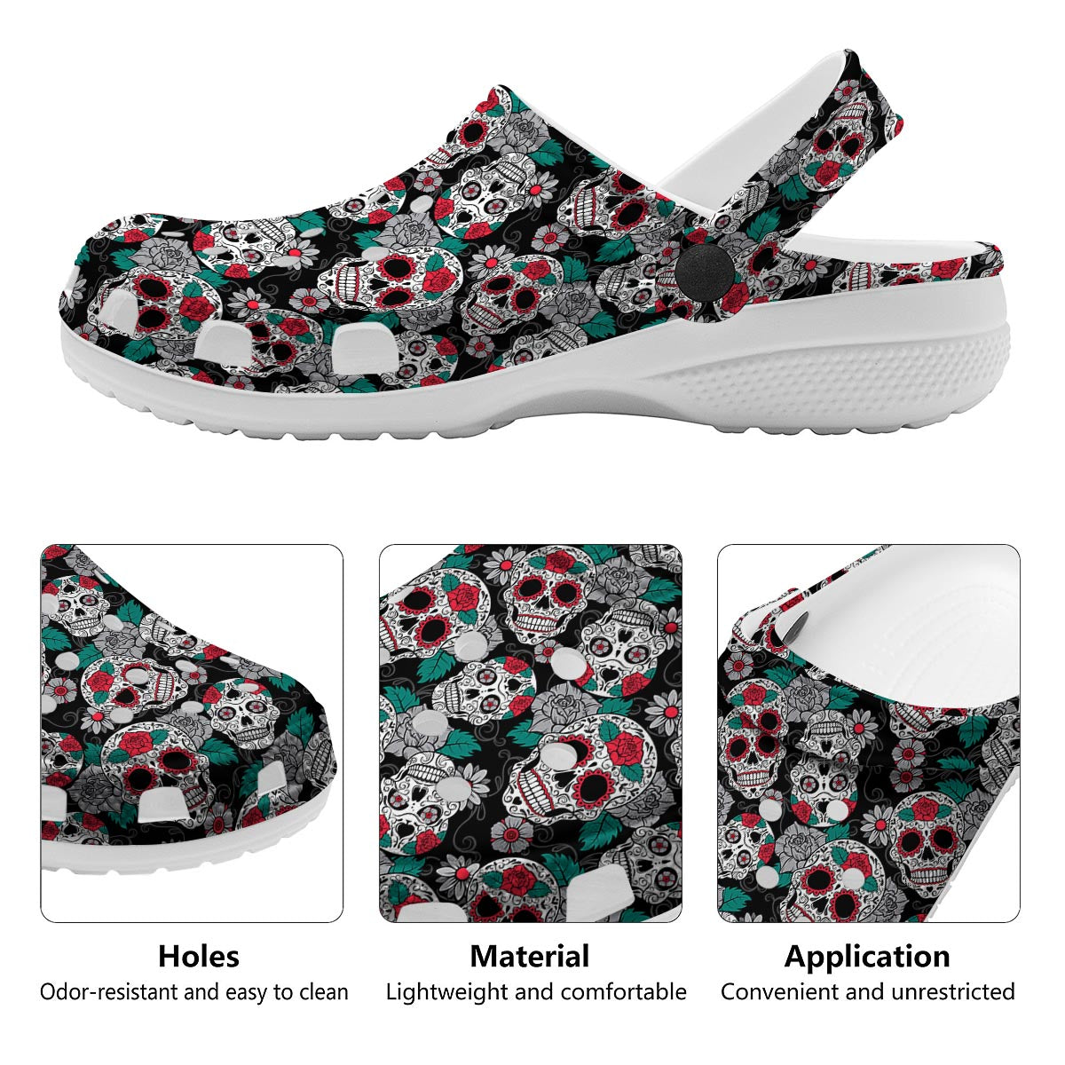 Sugar Skull Rose Floral Print Pattern Clog-grizzshop