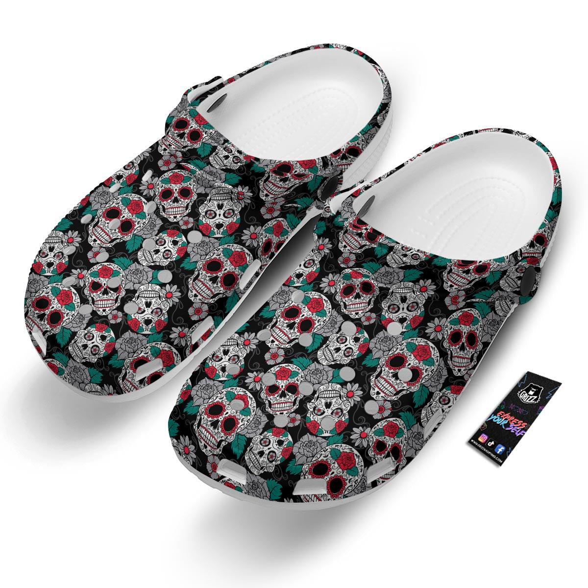 Sugar Skull Rose Floral Print Pattern Clog-grizzshop
