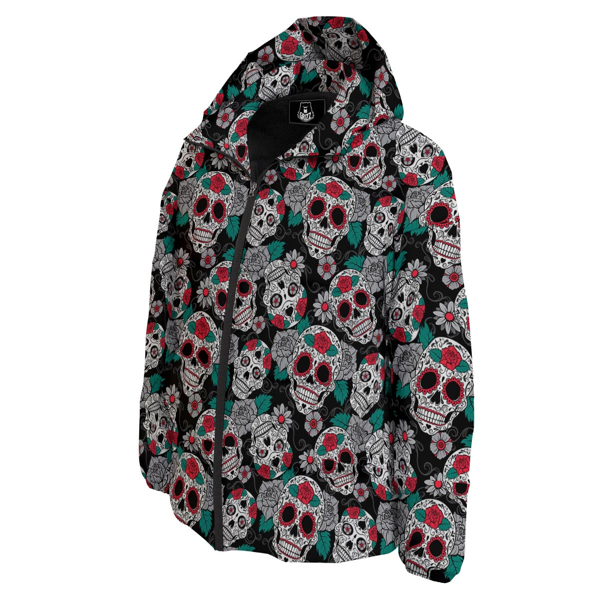 Sugar Skull Rose Floral Print Pattern Down Jacket-grizzshop