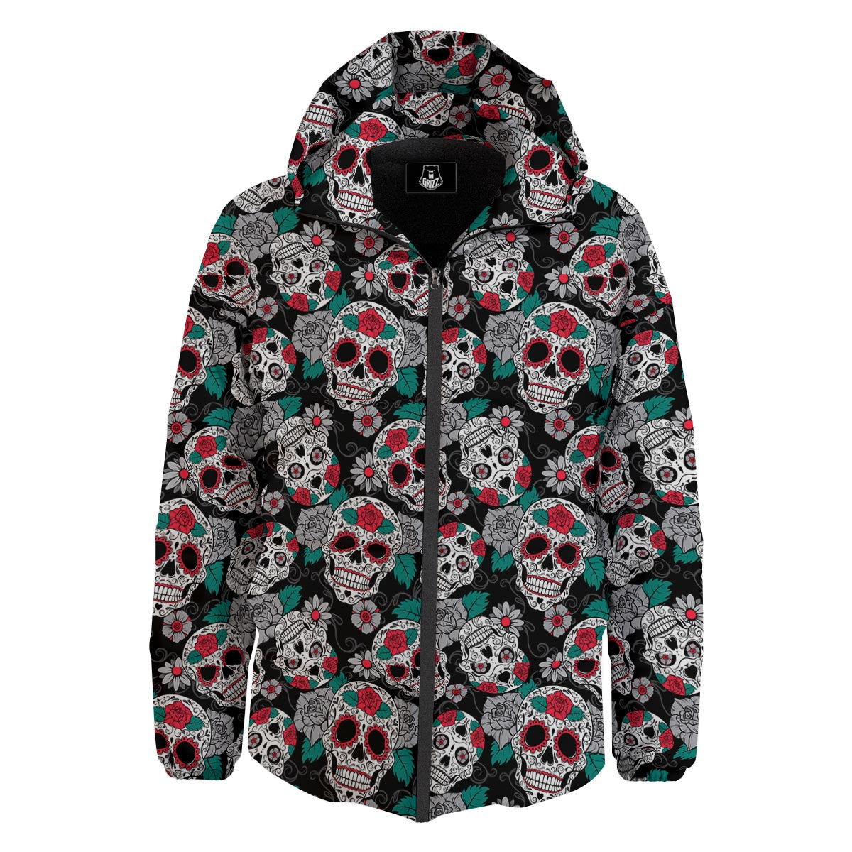 Sugar Skull Rose Floral Print Pattern Down Jacket-grizzshop