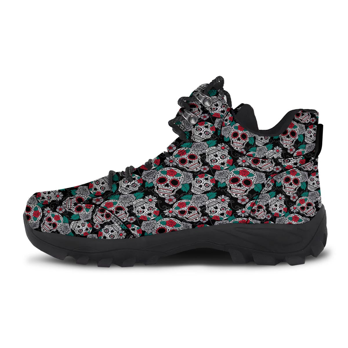 Sugar Skull Rose Floral Print Pattern Hiking Shoes-grizzshop