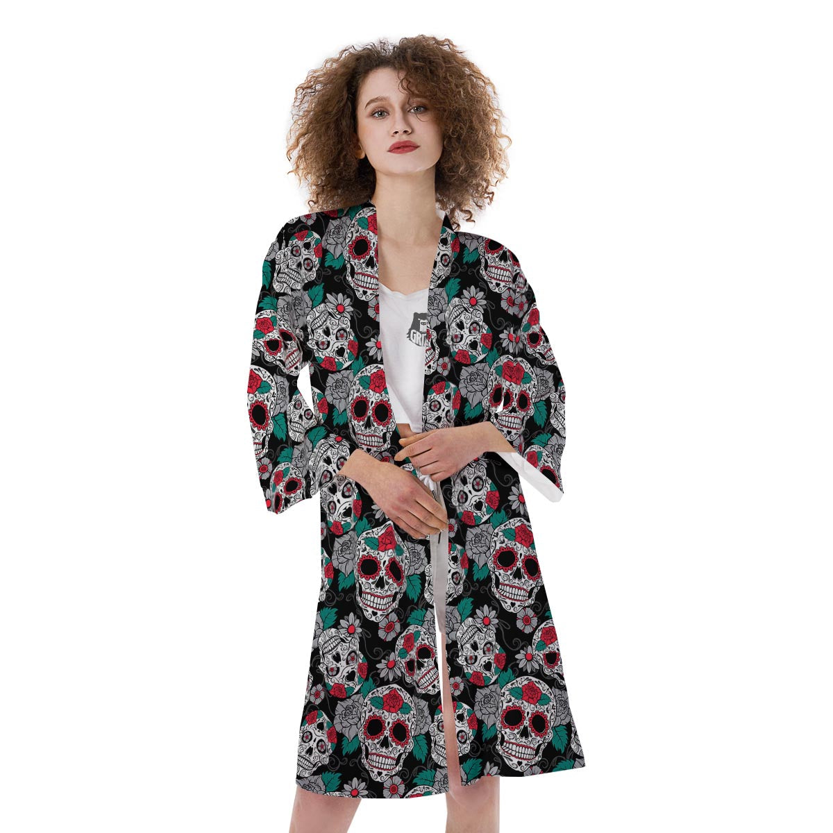 Sugar Skull Rose Floral Print Pattern Kimono-grizzshop