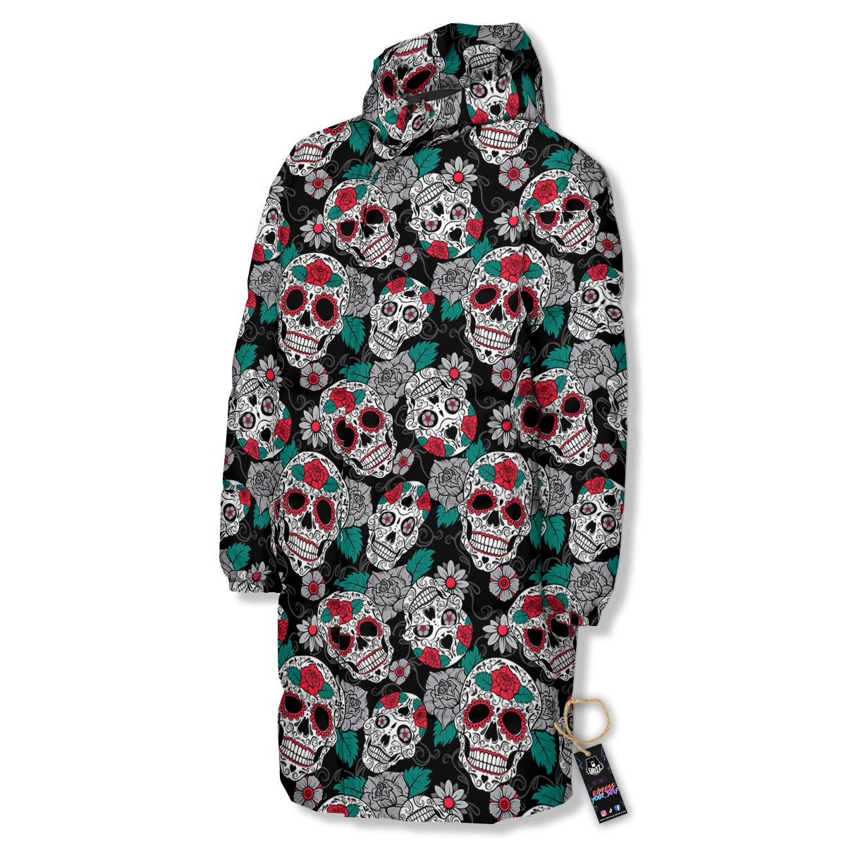 Sugar Skull Rose Floral Print Pattern Long Down Jacket-grizzshop