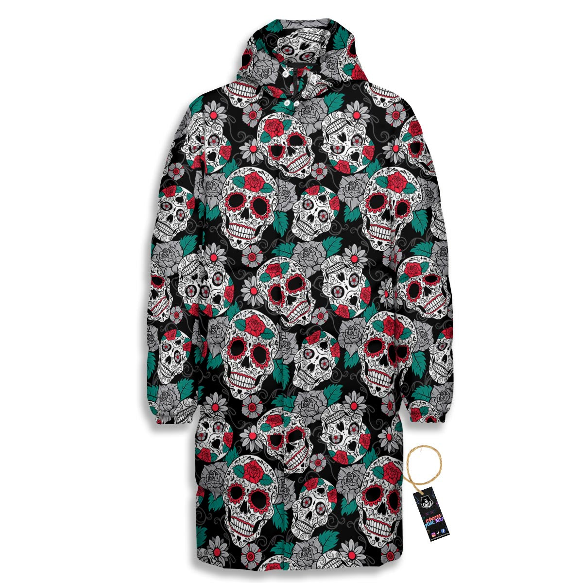 Sugar Skull Rose Floral Print Pattern Long Down Jacket-grizzshop