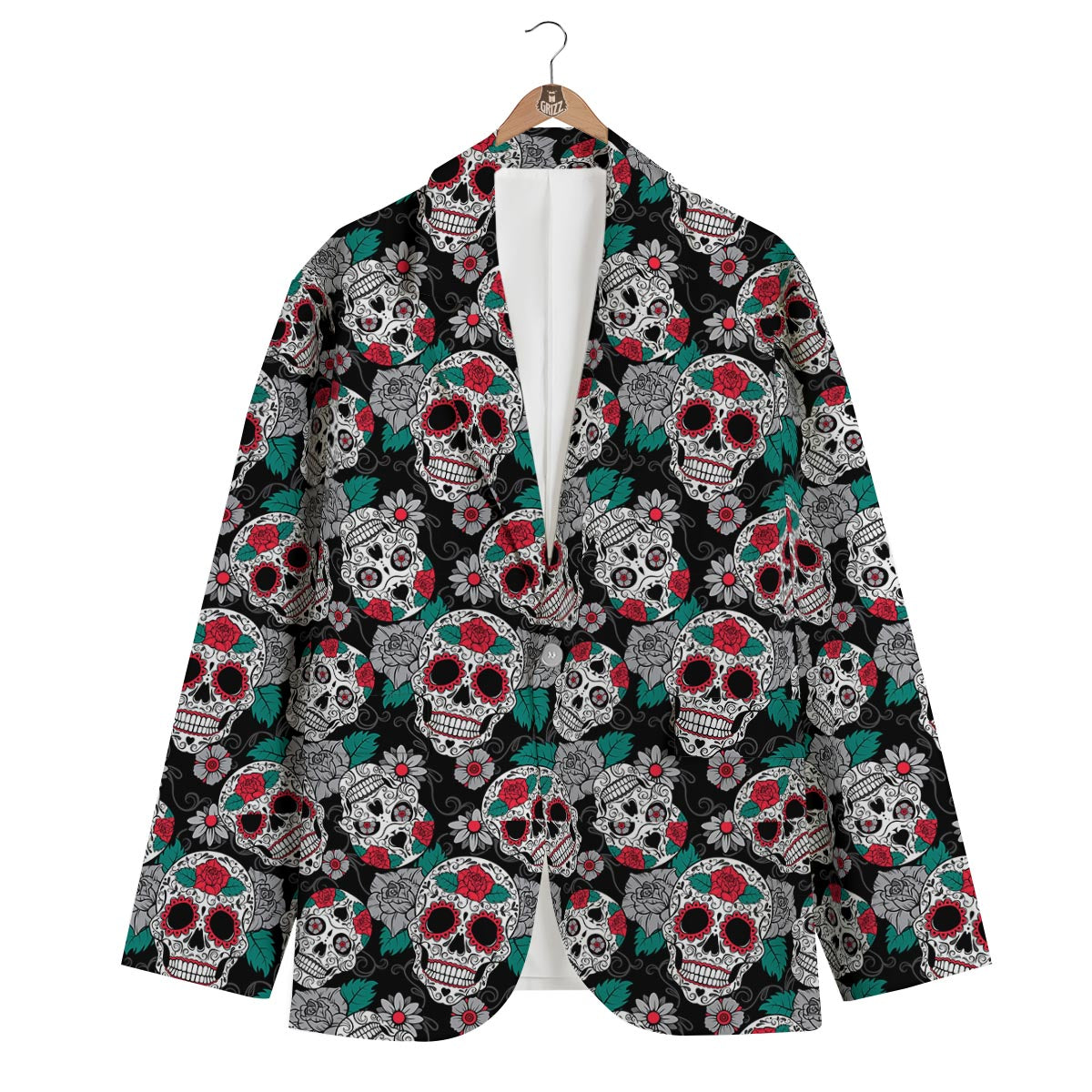 Sugar Skull Rose Floral Print Pattern Men's Blazer-grizzshop