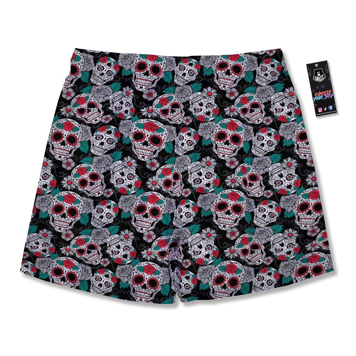 Sugar Skull Rose Floral Print Pattern Men's Running Shorts-grizzshop