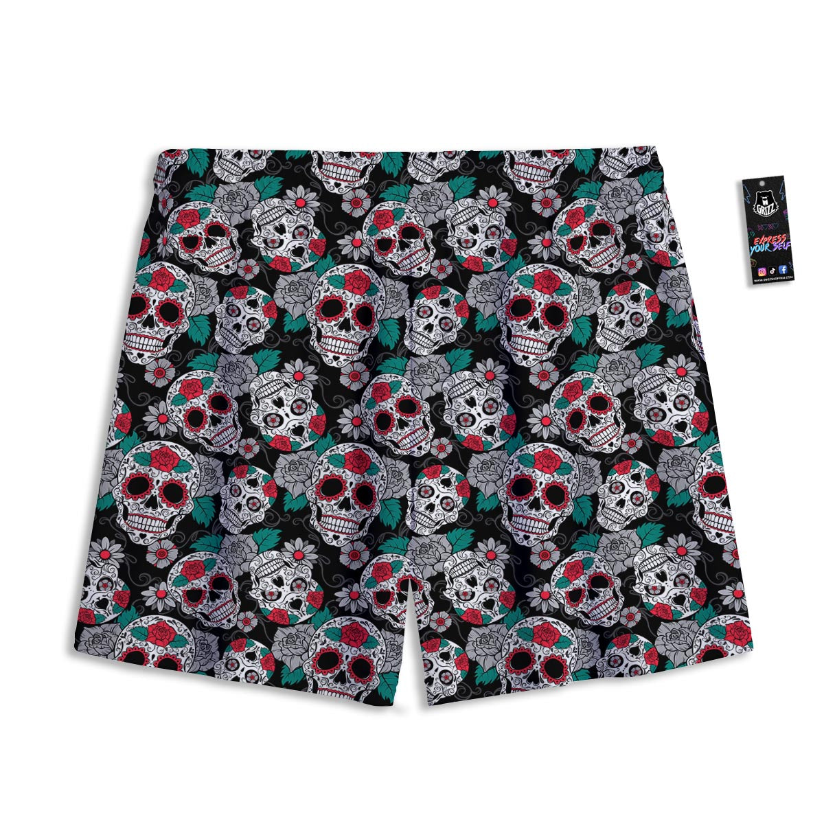 Sugar Skull Rose Floral Print Pattern Mesh Shorts