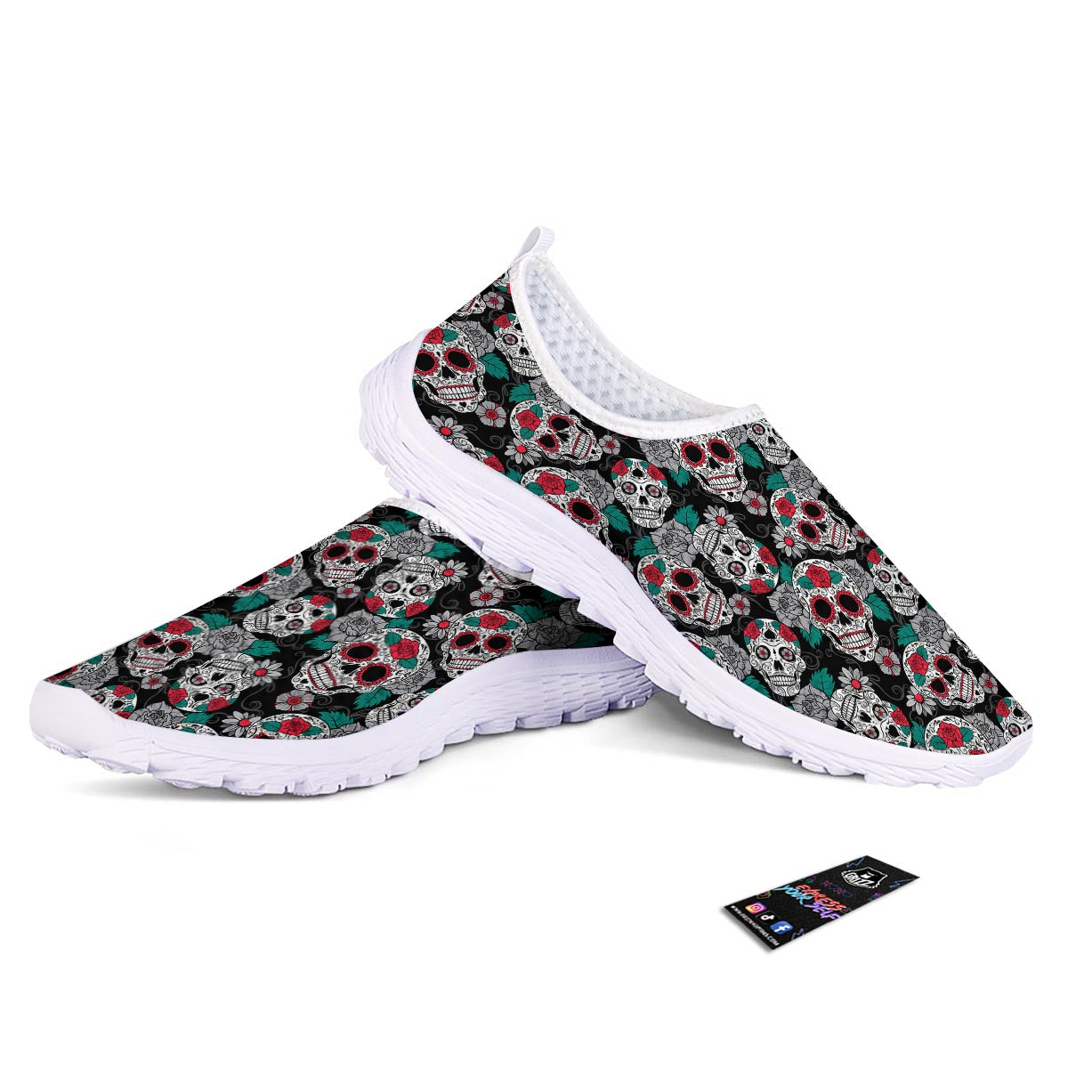 Sugar Skull Rose Floral Print Pattern Nurse Shoes-grizzshop