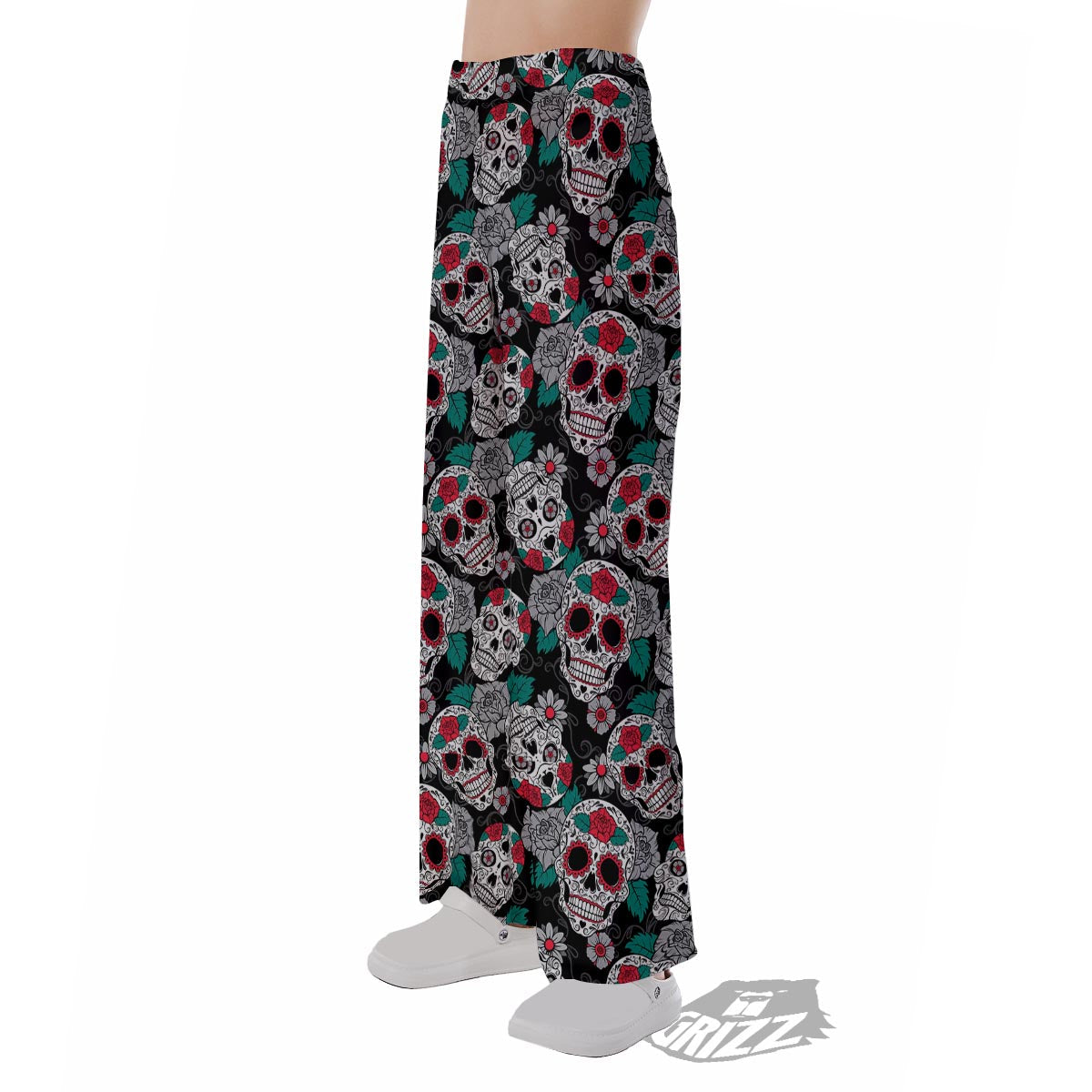 Sugar Skull Rose Floral Print Pattern Pajama Pants-grizzshop