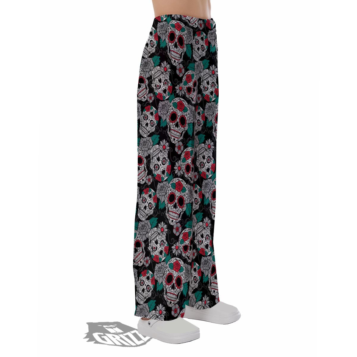 Sugar Skull Rose Floral Print Pattern Pajama Pants-grizzshop