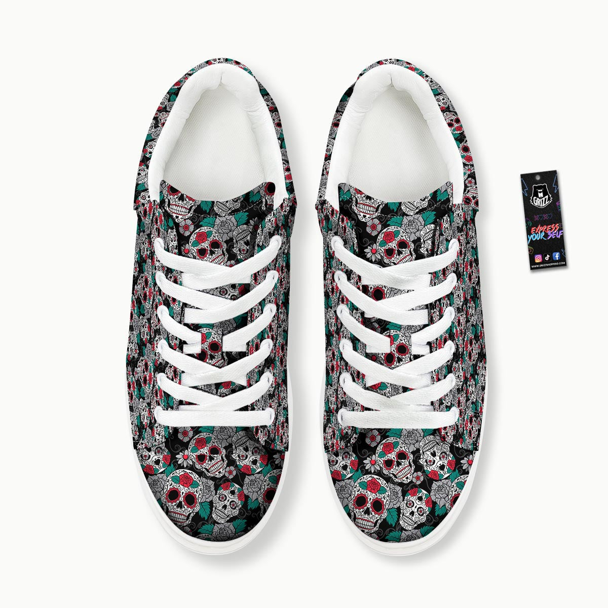 Sugar Skull Rose Floral Print Pattern Platform Shoes-grizzshop