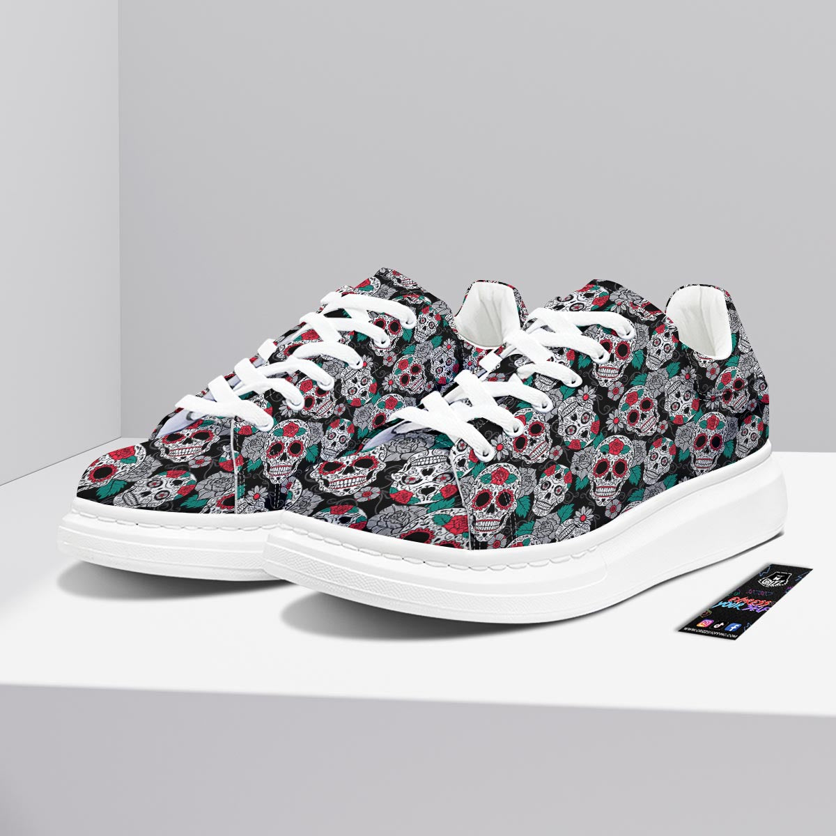 Sugar Skull Rose Floral Print Pattern Platform Shoes-grizzshop