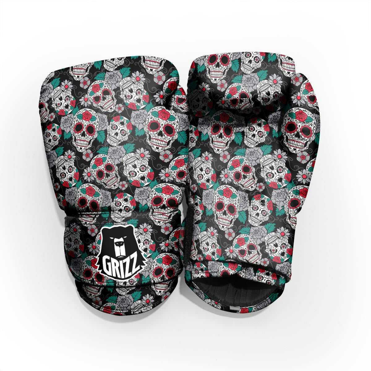 Sugar Skull Rose Floral Print Pattern Pro Boxing Glove