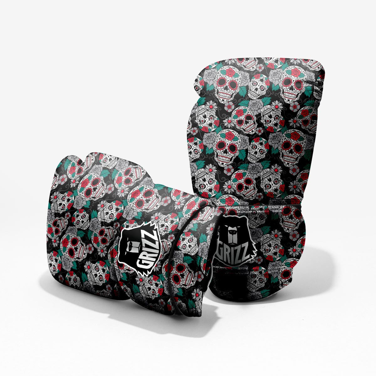 Sugar Skull Rose Floral Print Pattern Pro Boxing Glove