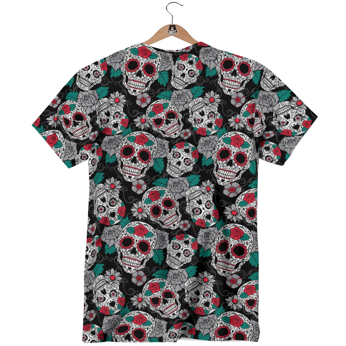 Sugar Skull Rose Floral Print Pattern T-Shirt-grizzshop