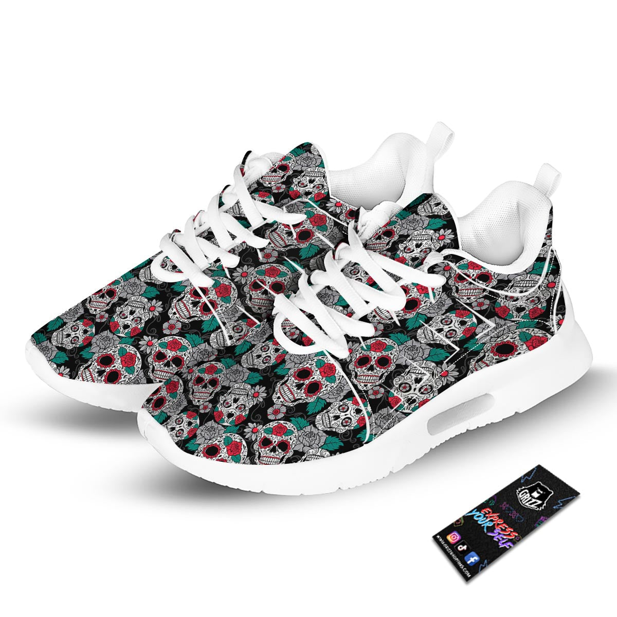Sugar Skull Rose Floral Print Pattern Tennis Shoes-grizzshop