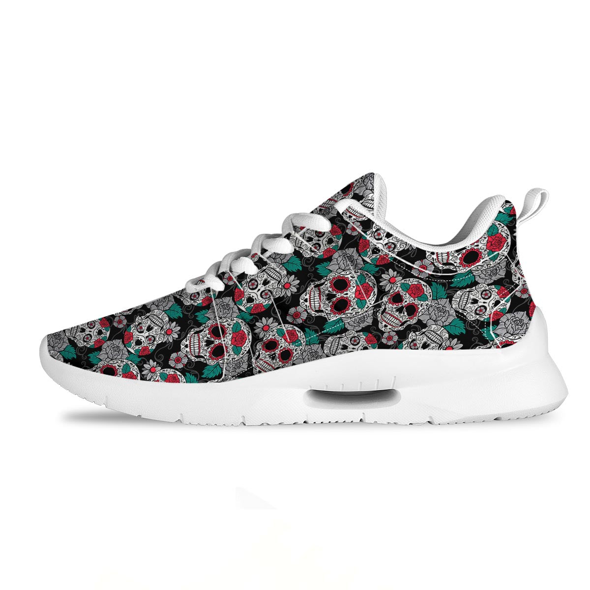 Sugar Skull Rose Floral Print Pattern Tennis Shoes-grizzshop