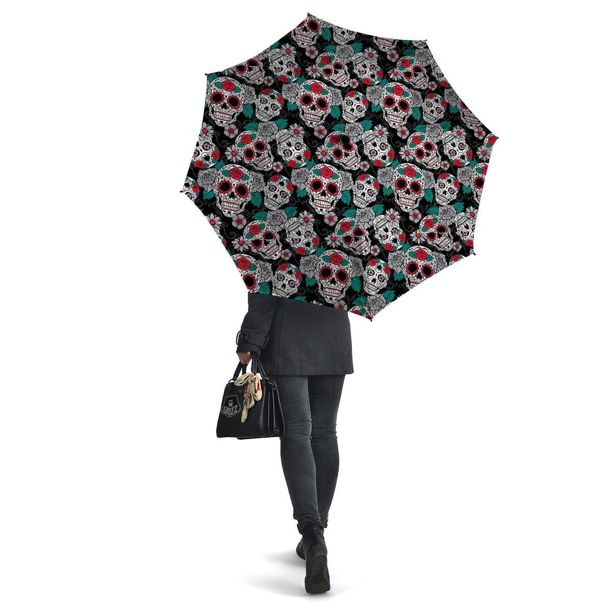 Sugar Skull Rose Floral Print Pattern Umbrella-grizzshop