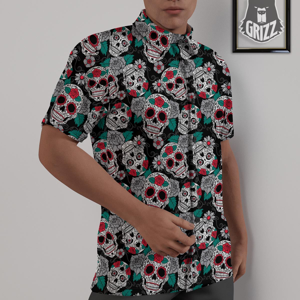 Sugar Skull Rose Floral Print Pattern Untucked Shirts-grizzshop