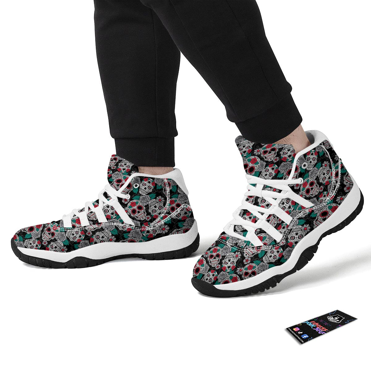 Sugar Skull Rose Floral Print Pattern White Bball Shoes-grizzshop
