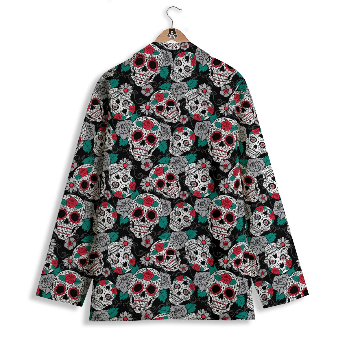 Sugar Skull Rose Floral Print Pattern Women's Blazer-grizzshop