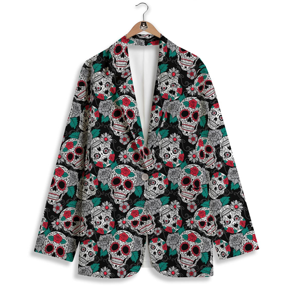 Sugar Skull Rose Floral Print Pattern Women's Blazer-grizzshop