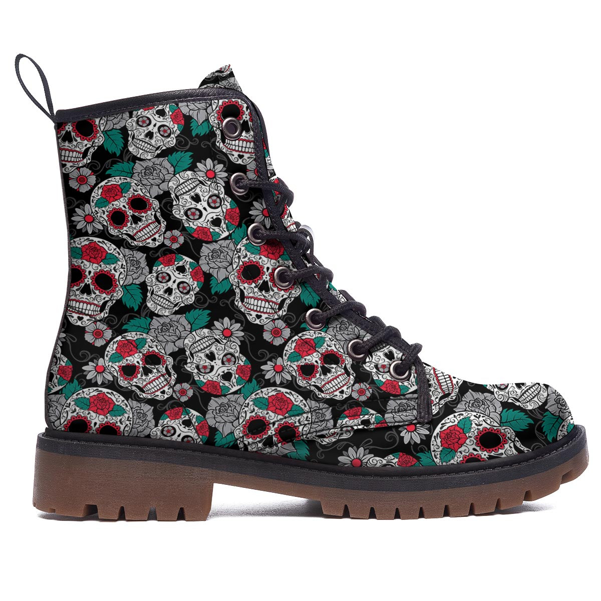 Sugar Skull Rose Floral Print Pattern Work Boots-grizzshop