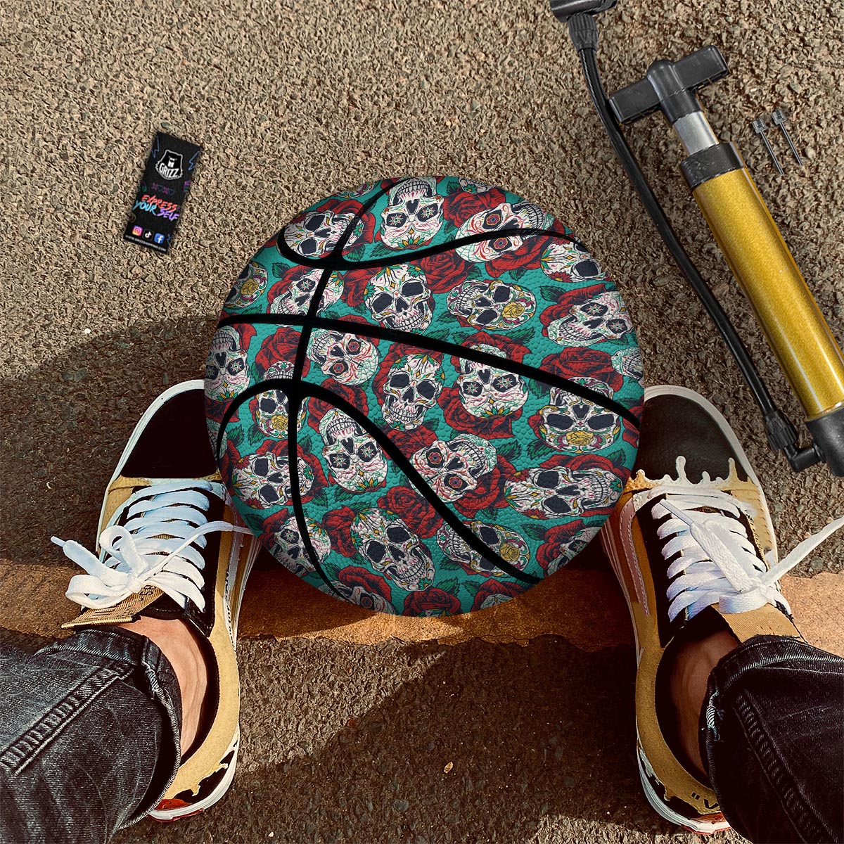 Sugar Skull Rose Flower Print Pattern Basketball-grizzshop