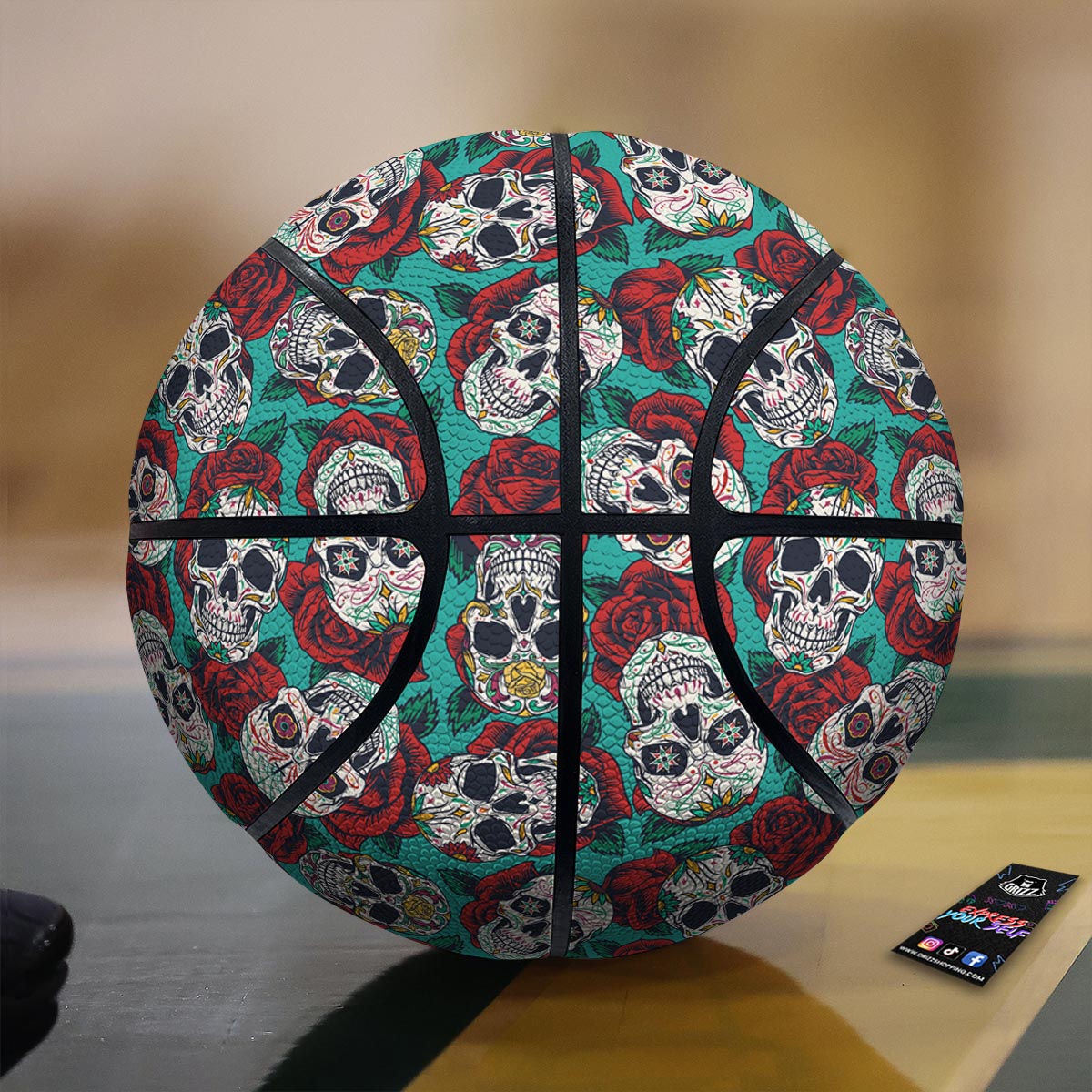 Sugar Skull Rose Flower Print Pattern Basketball-grizzshop