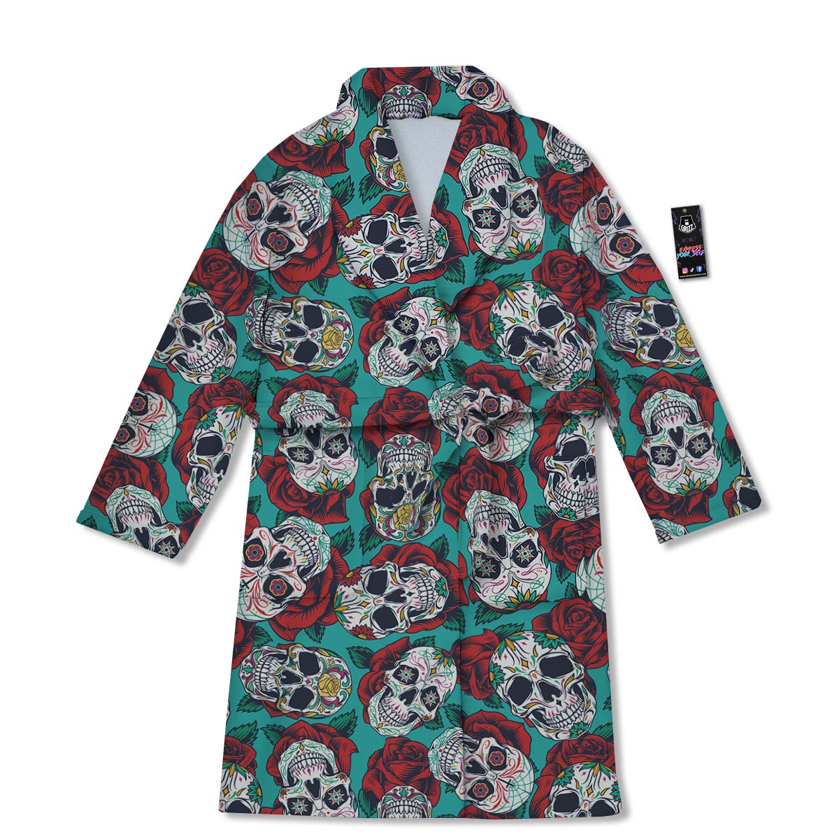 Sugar Skull Rose Flower Print Pattern Bathrobe-grizzshop