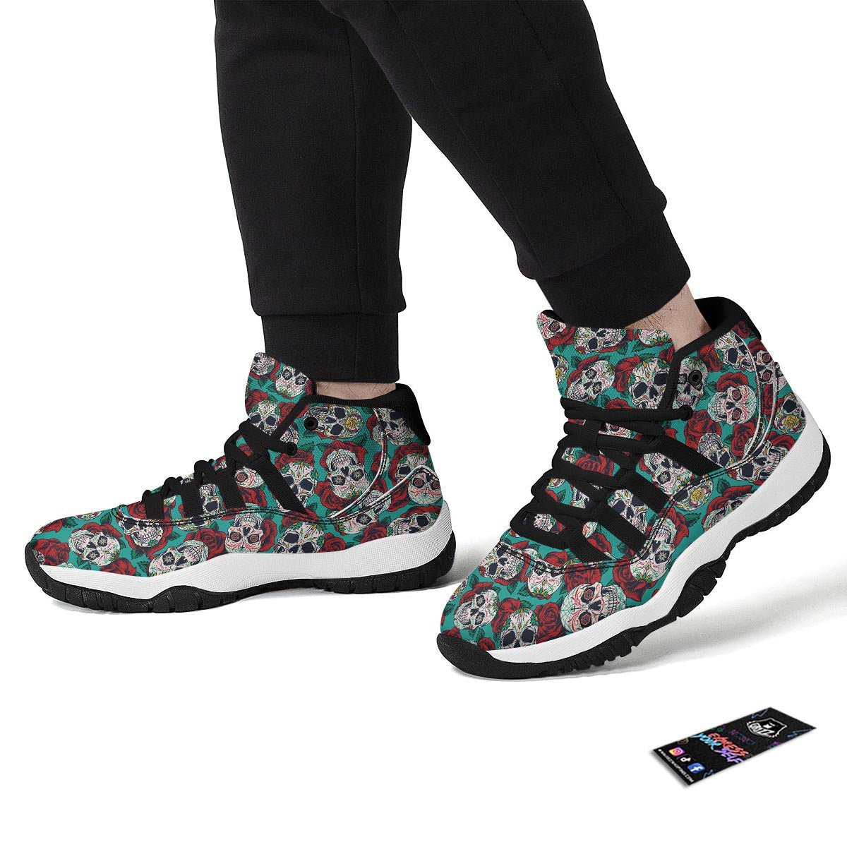 Sugar Skull Rose Flower Print Pattern Black Bball Shoes-grizzshop