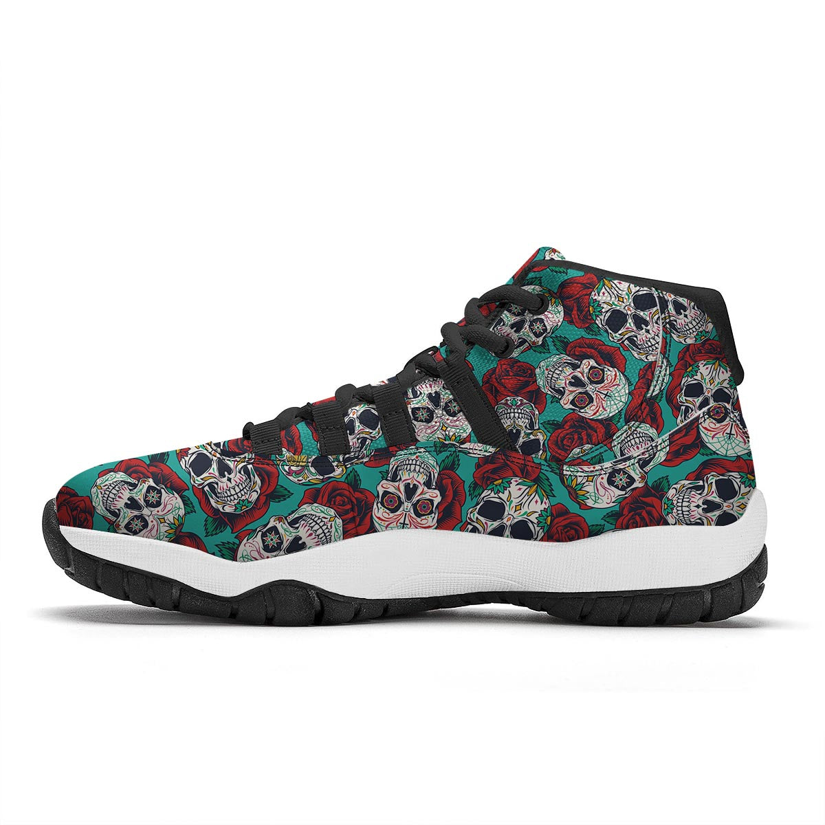 Sugar Skull Rose Flower Print Pattern Black Bball Shoes-grizzshop
