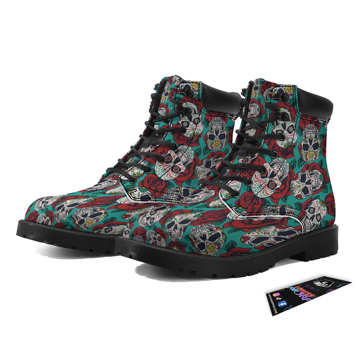 Sugar Skull Rose Flower Print Pattern Boots-grizzshop