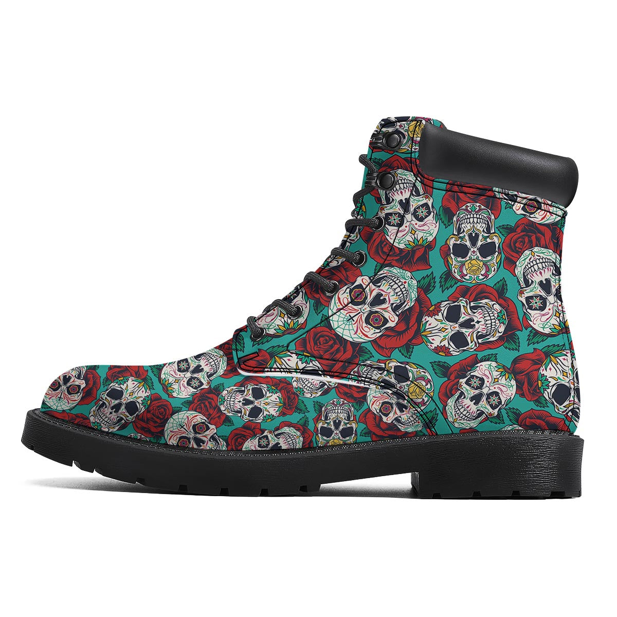 Sugar Skull Rose Flower Print Pattern Boots-grizzshop