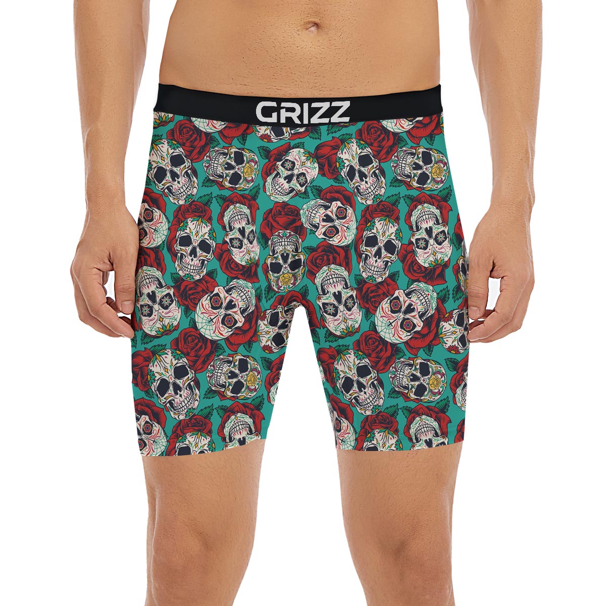 Sugar Skull Rose Flower Print Pattern Boxer Briefs-grizzshop
