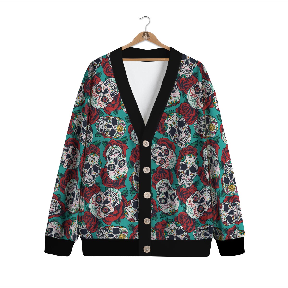 Sugar Skull Rose Flower Print Pattern Cardigan-grizzshop