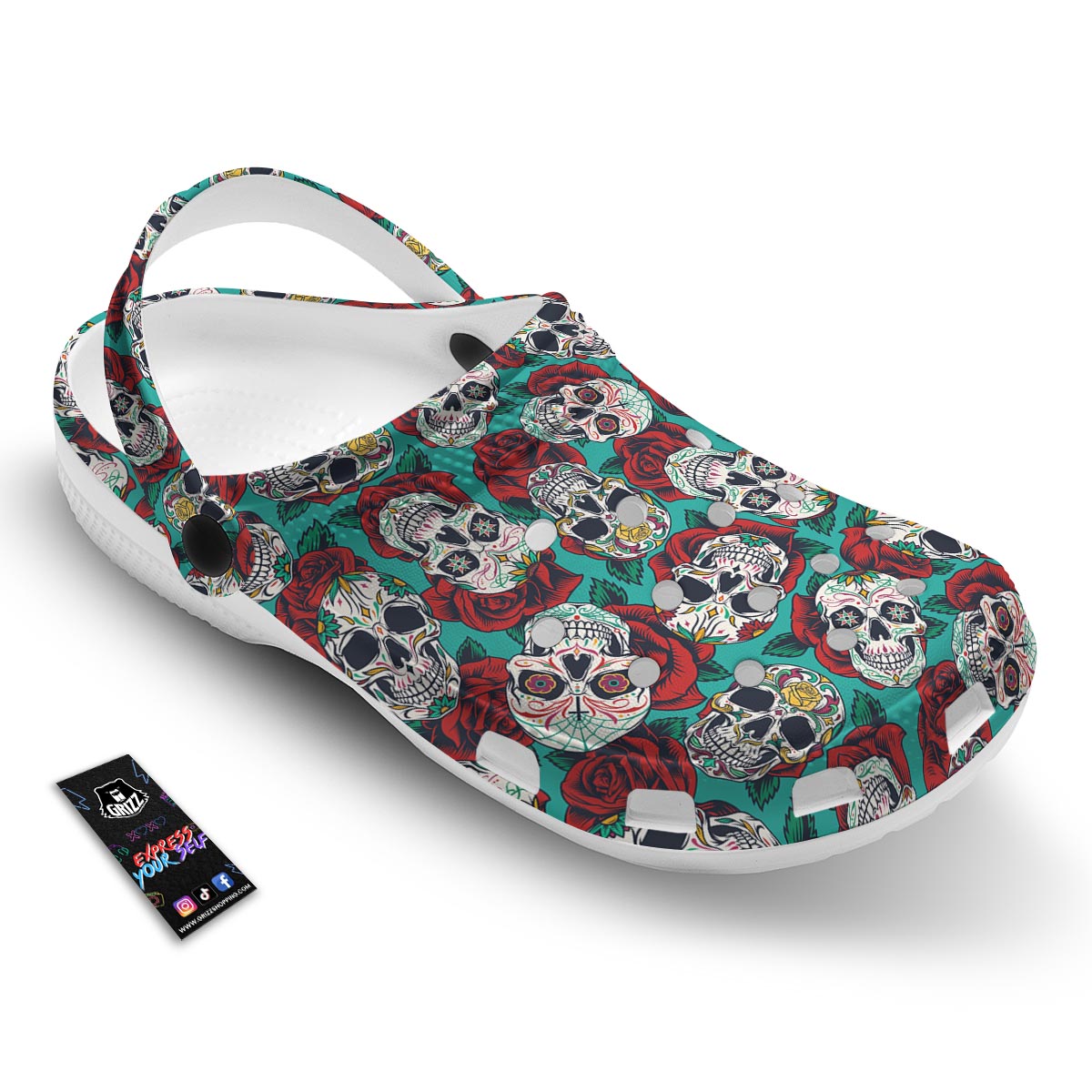 Sugar Skull Rose Flower Print Pattern Clog-grizzshop