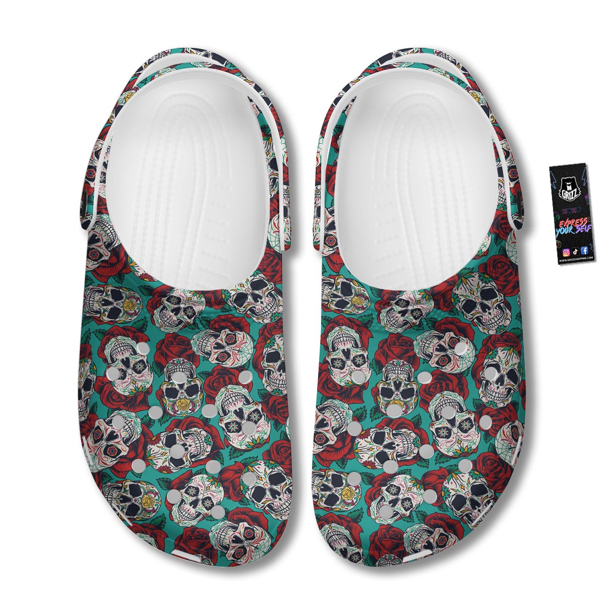 Sugar Skull Rose Flower Print Pattern Clog-grizzshop