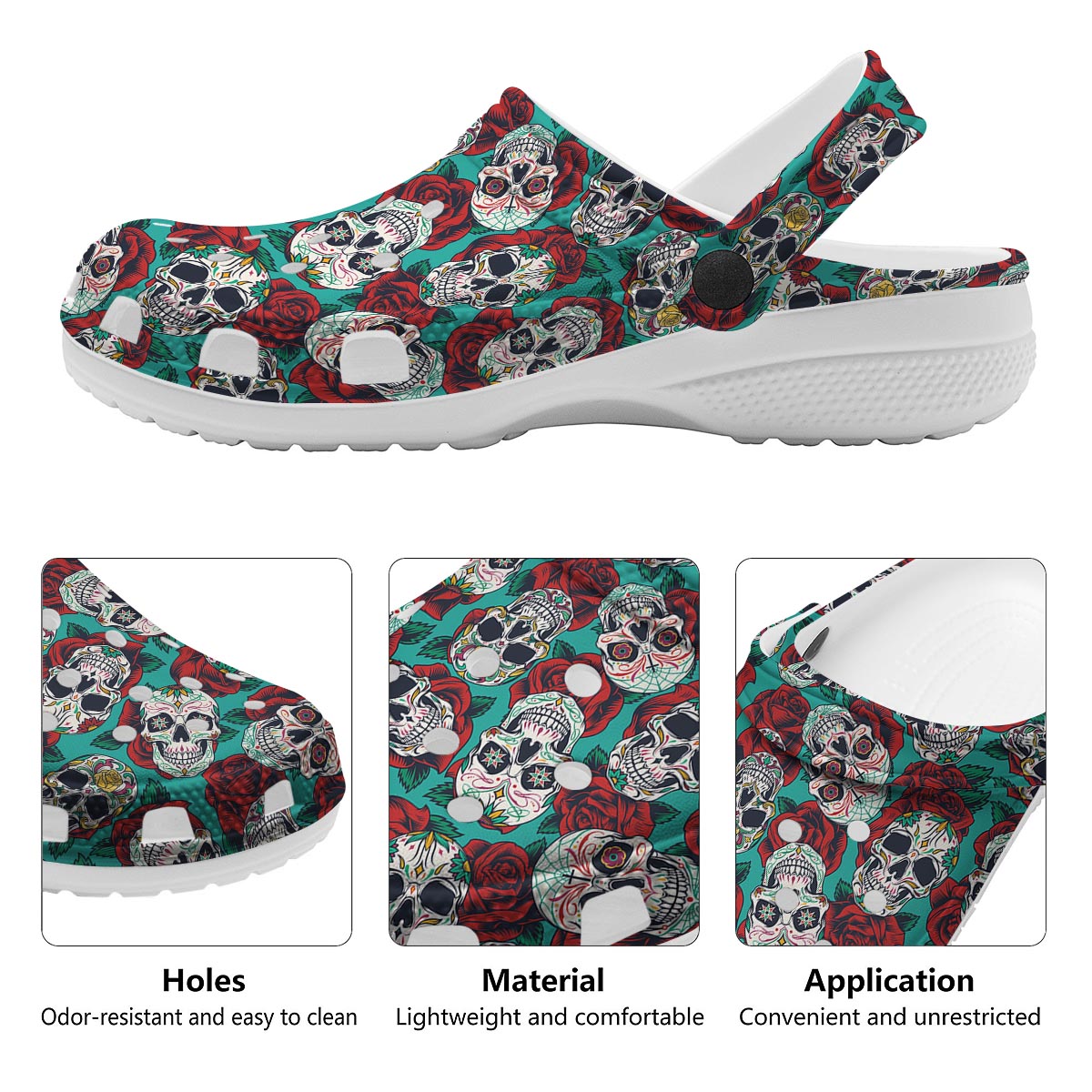 Sugar Skull Rose Flower Print Pattern Clog-grizzshop